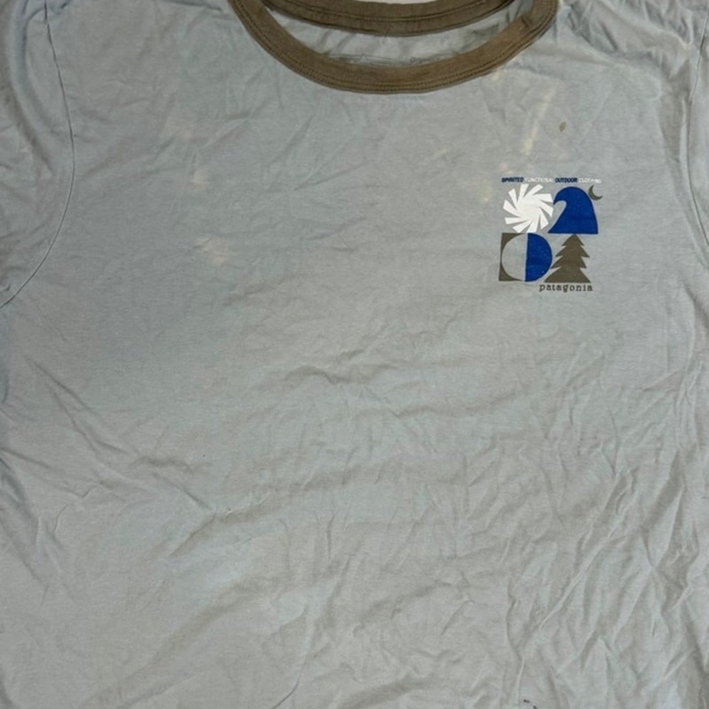 Patagonia Womens Logo Organic Cotton Ringer T-Shirt Light Green Gray Large - Picture 3 of 5